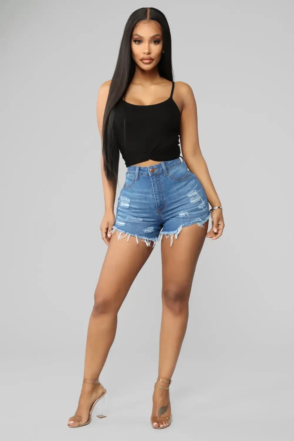 Far Out Distressed Denim Shorts - Medium Blue Wash