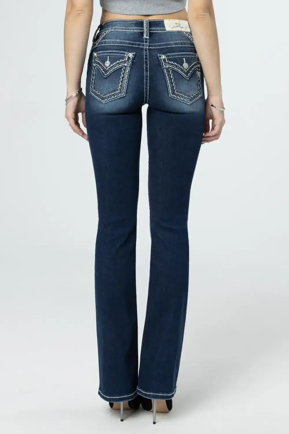 White & Silver Border Bootcut Jeans