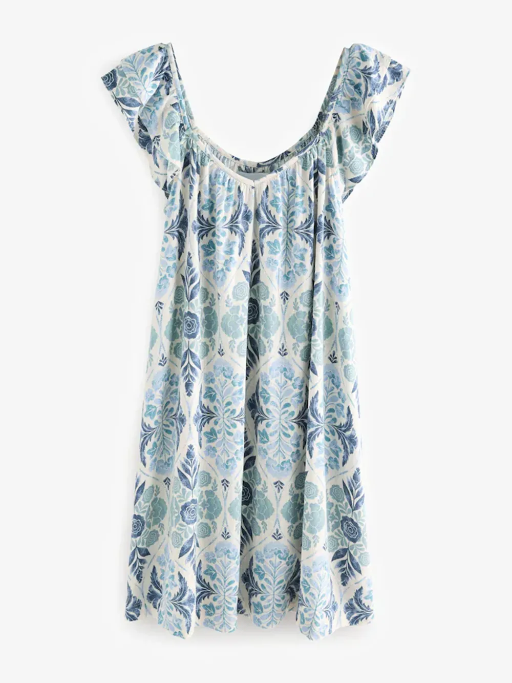 Leisure Loose Blue Floral Print V-Neck Dress