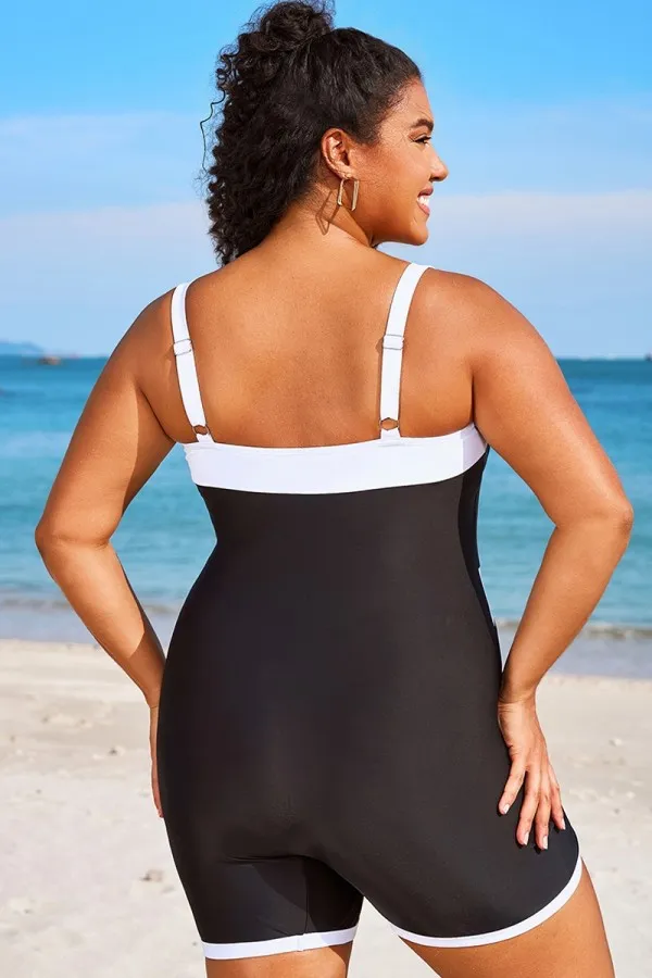 Plus Size Colorblock Black & White One Piece Swimsuit