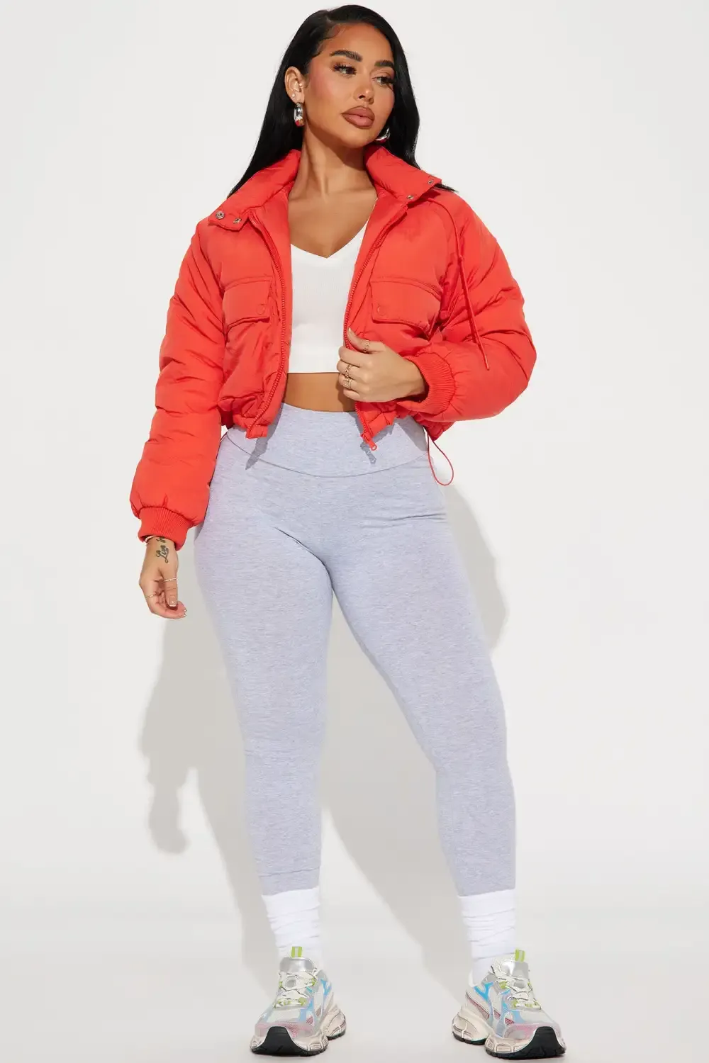 Giving You The Cold Shoulder Puffer Jacket - Red
