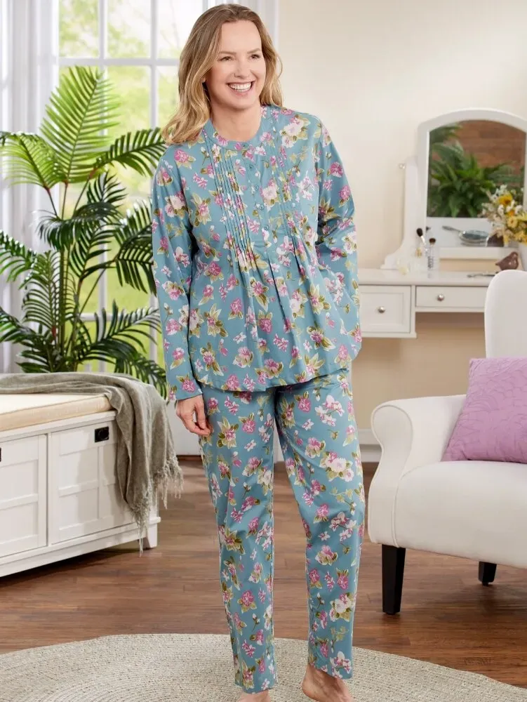 Ella Simone Pintuck Floral Cotton Pajama Set