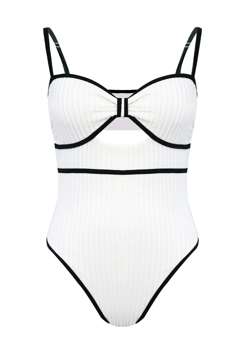x JoJo Coastal Rib Knotted Cutout Piping One-Piece Swimsuit