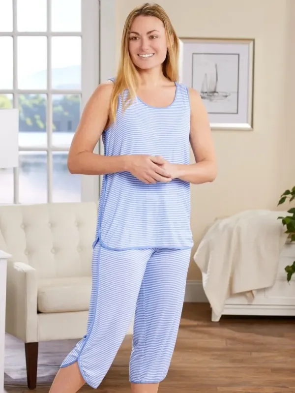 Ella Simone Women's Fresh Stripes Cooling Capri Pajama Set