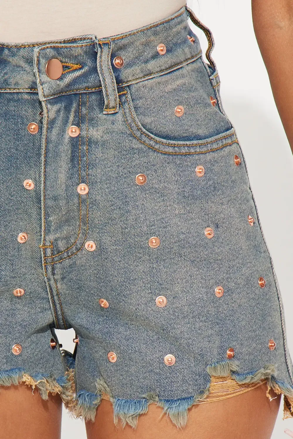Under The Sun Studded Denim Shorts - Vintage Wash