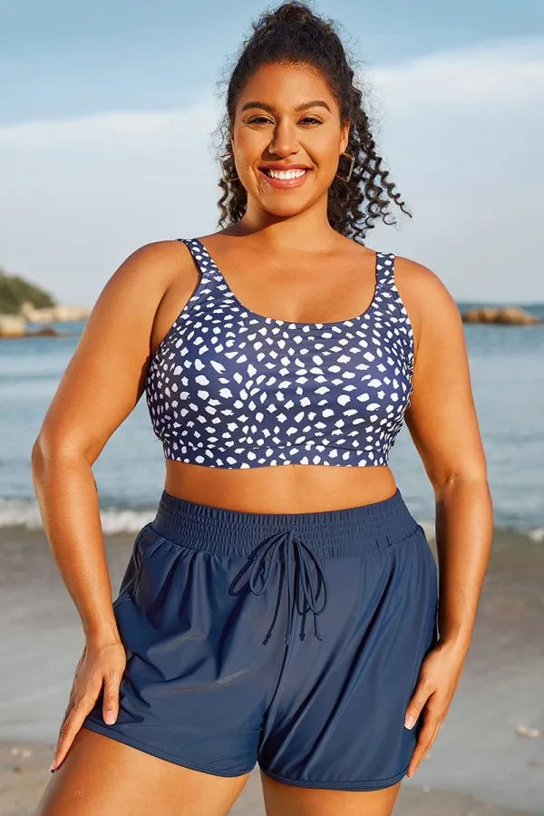 Plus Size Indigo Dot Square Neck Bikini Top