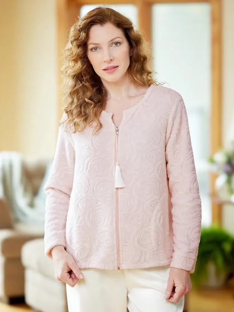 Ella Simone Sculpted Rose Fleece Bed Jacket