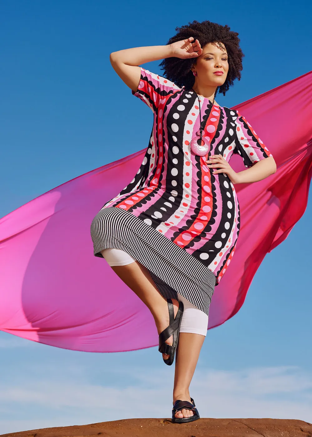 Natural Linear Spot Stripe Dress