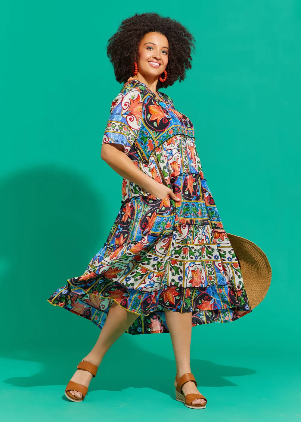 Natural Mosaic Tier Dress