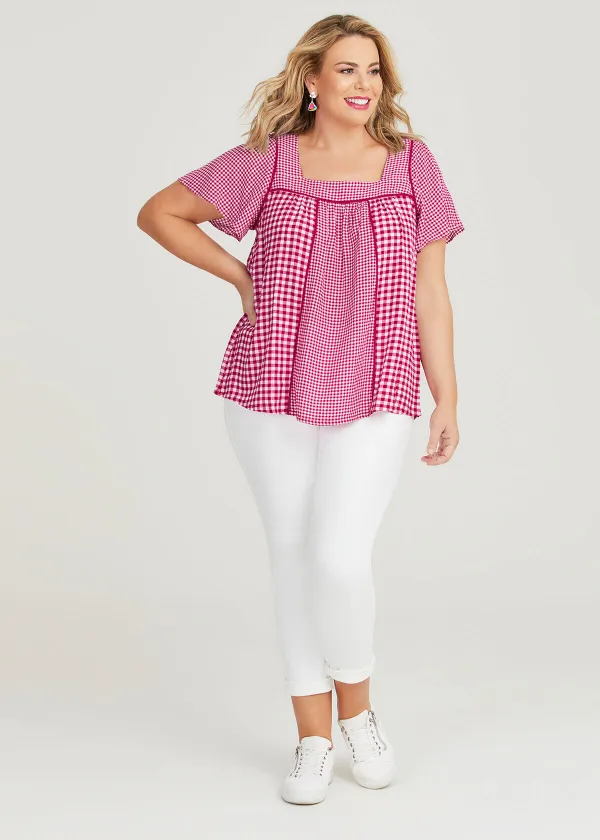 Natural Spliced Gingham Top