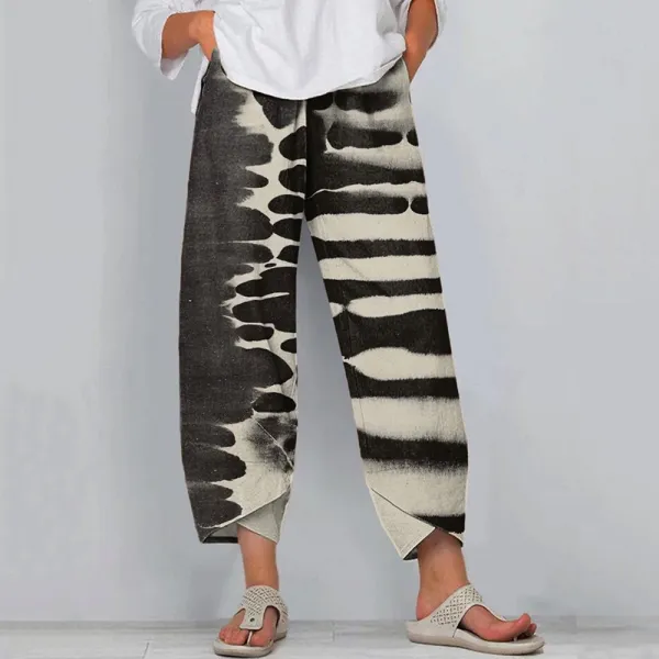 Women's Zebra Style Abstract Art Print Linen Blend Pants