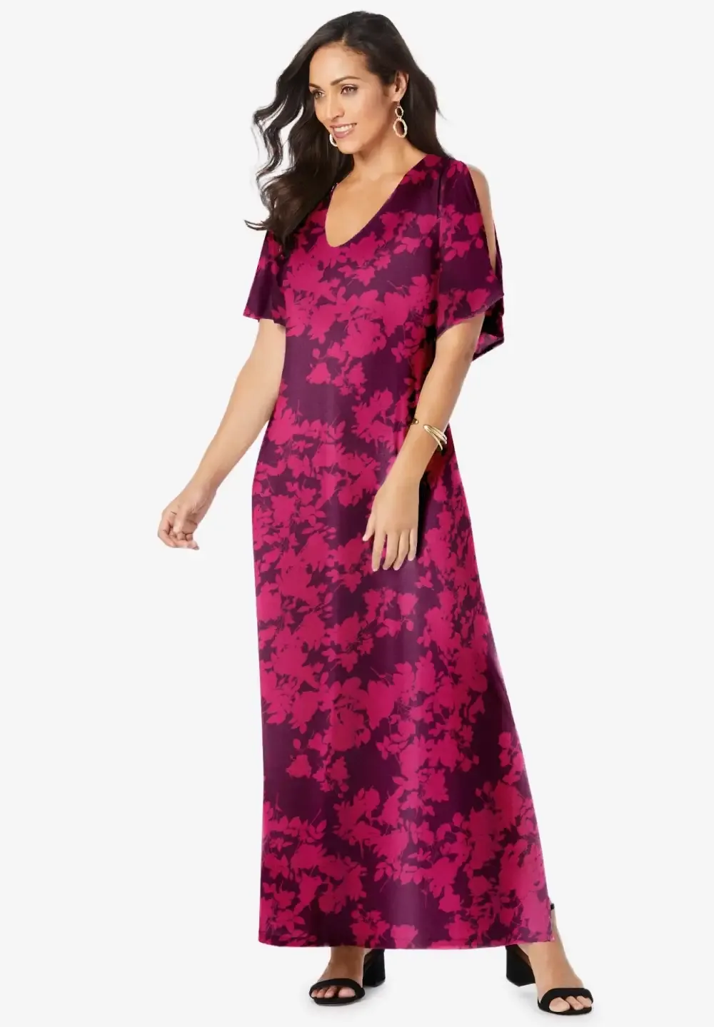 Stretch Knit Cold Shoulder Maxi Dress