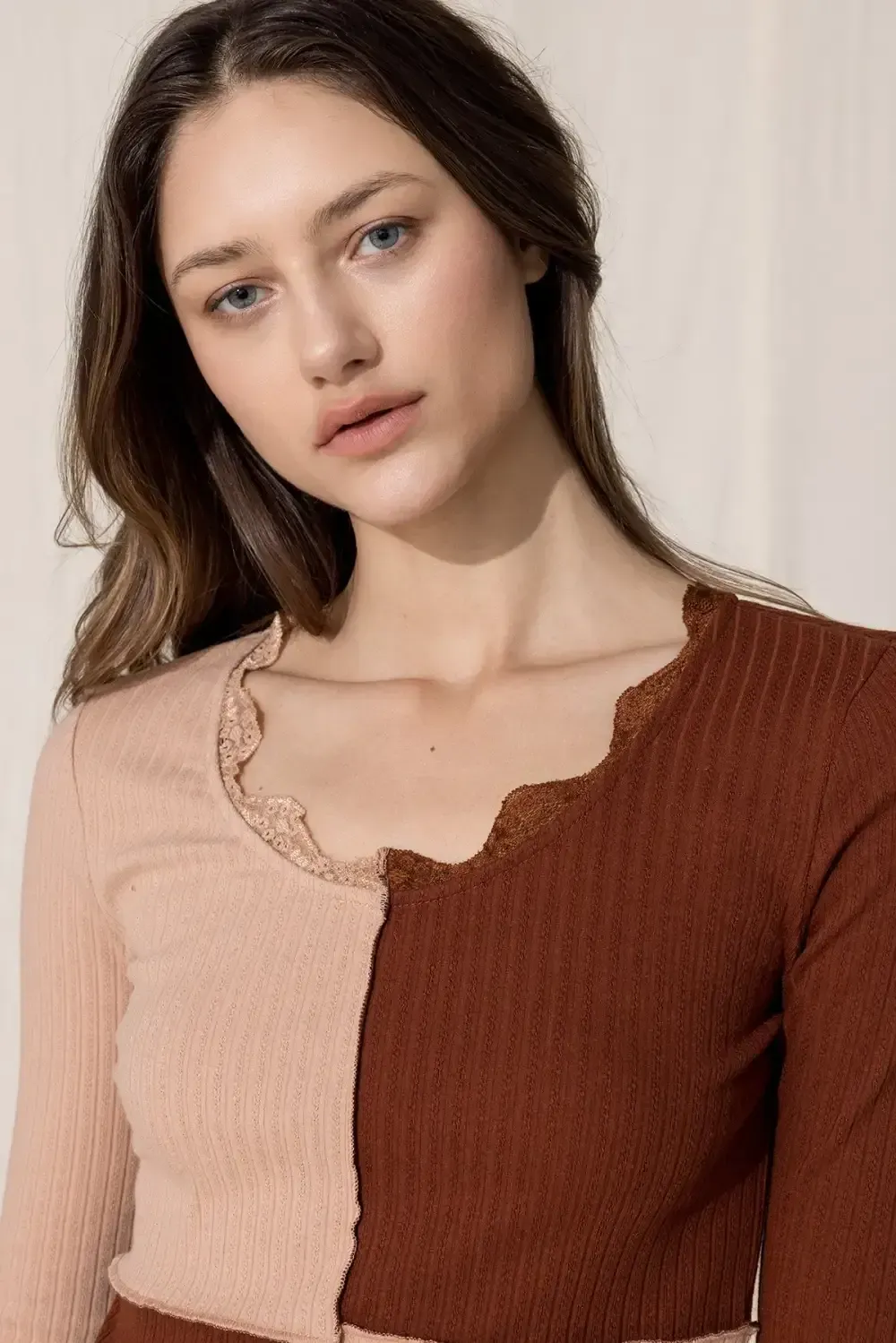 Multi Brown Color Block Top