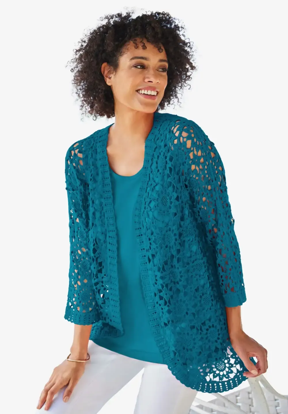 Curved Hem Pointelle Cardigan