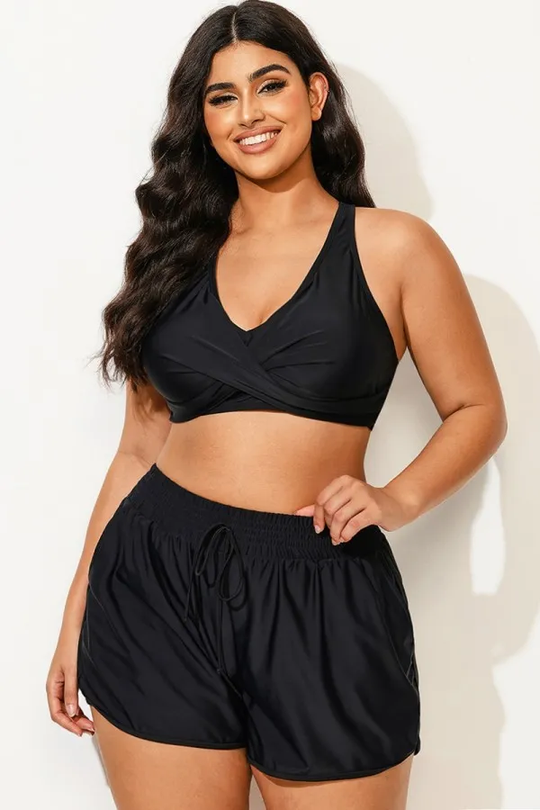 Black Twist Front Adjustable Back Latch Bikini Top
