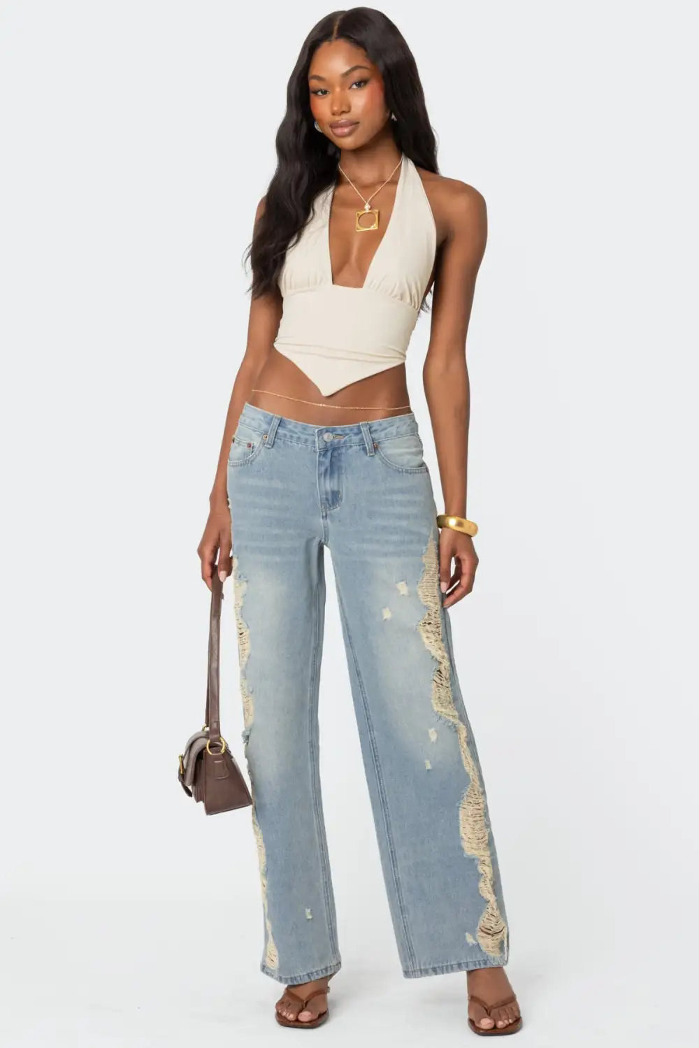 Open Back Triangle Halter Top