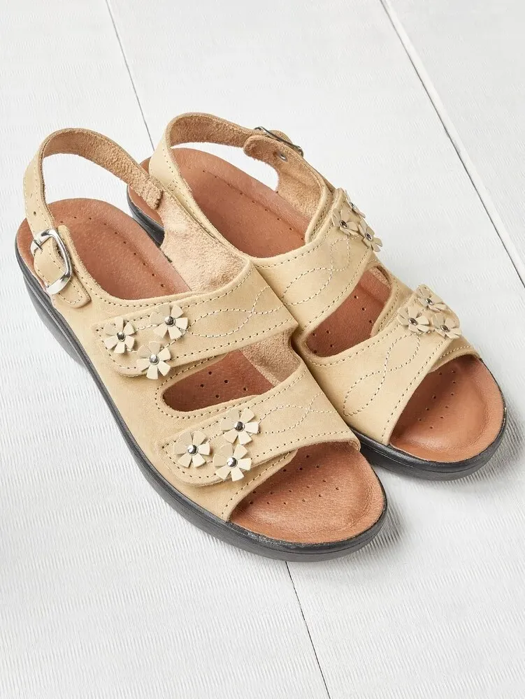 Women's Beautiful Blossoms Adjustable Leather Sandals
