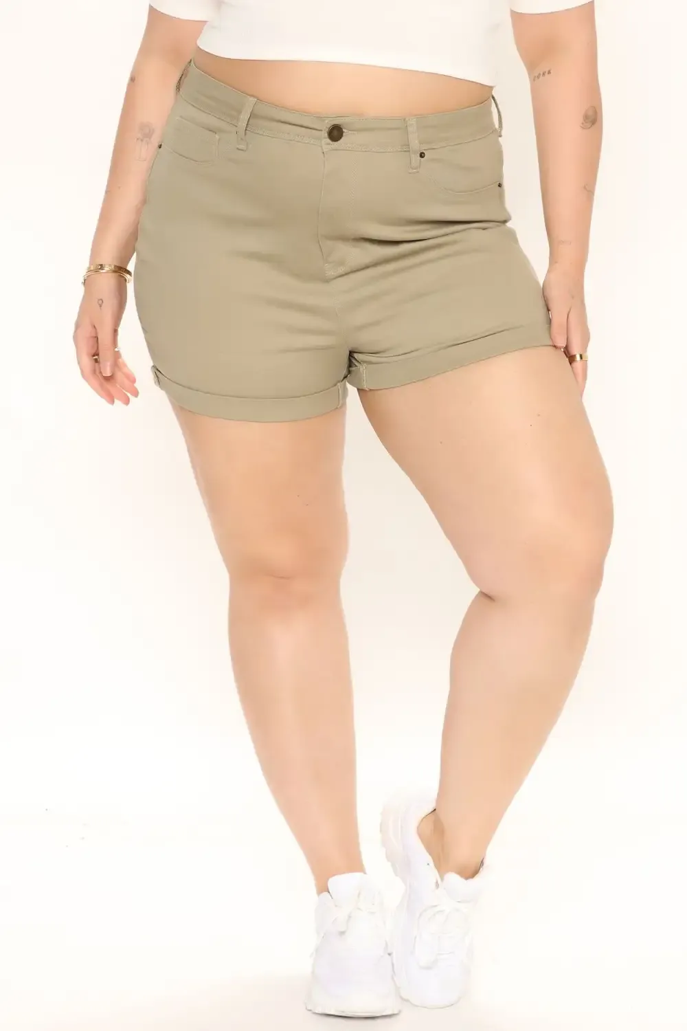 No Muffin Top Denim Shorts - Khaki