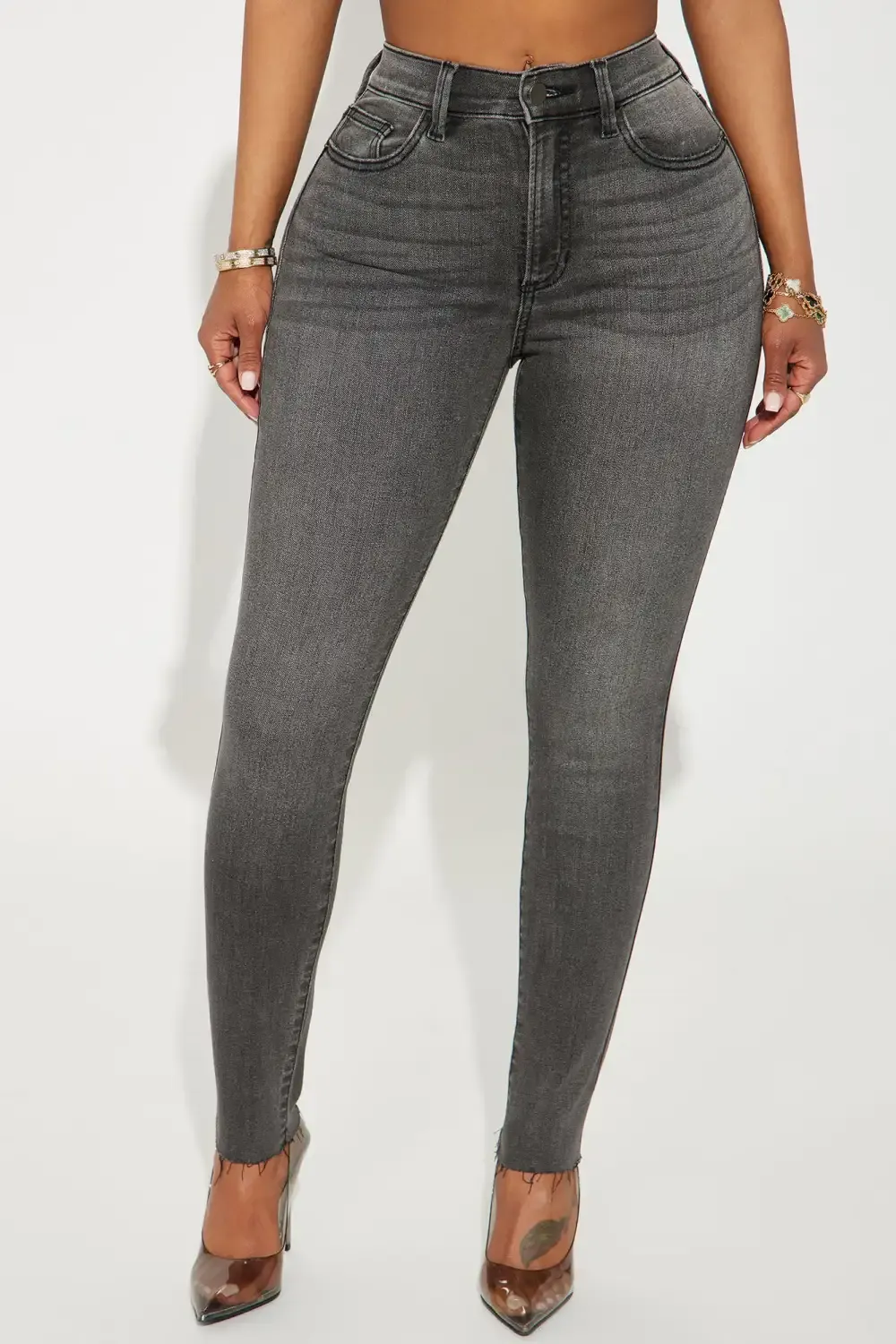 Here Again Stretch Skinny Jeans - Grey