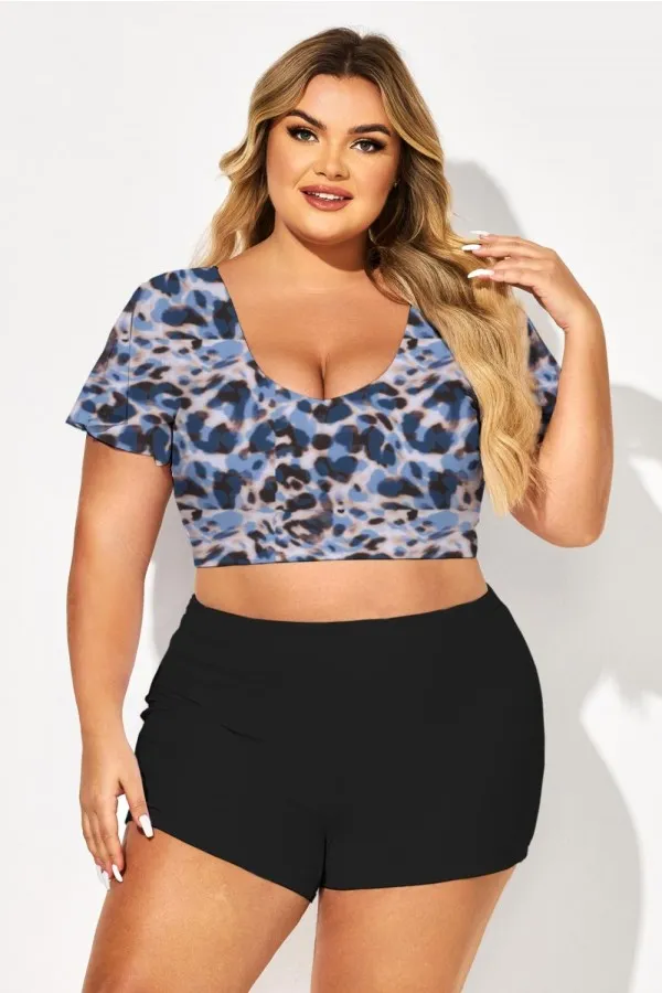 Floral Print V-Neck Flutter Sleeve Bikini Top