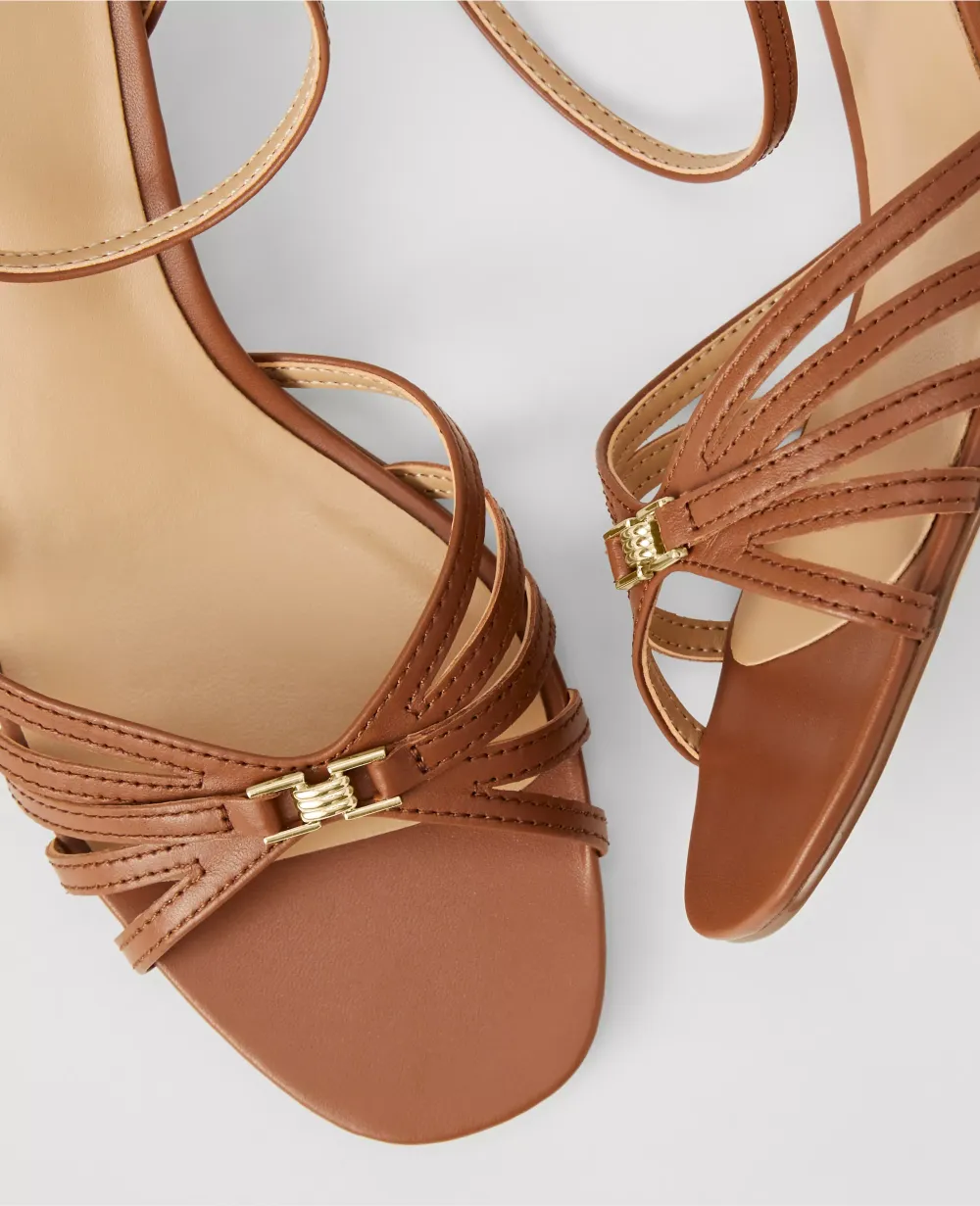 Caged Kitten Heel Leather Sandals