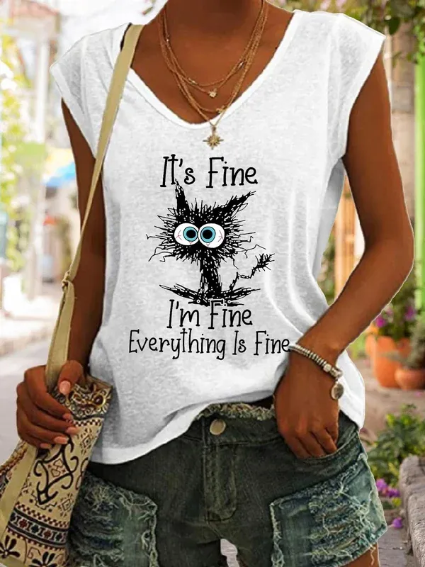It's Fine I'm Fine Everything Is Fine Print Sleeveless Tank Top