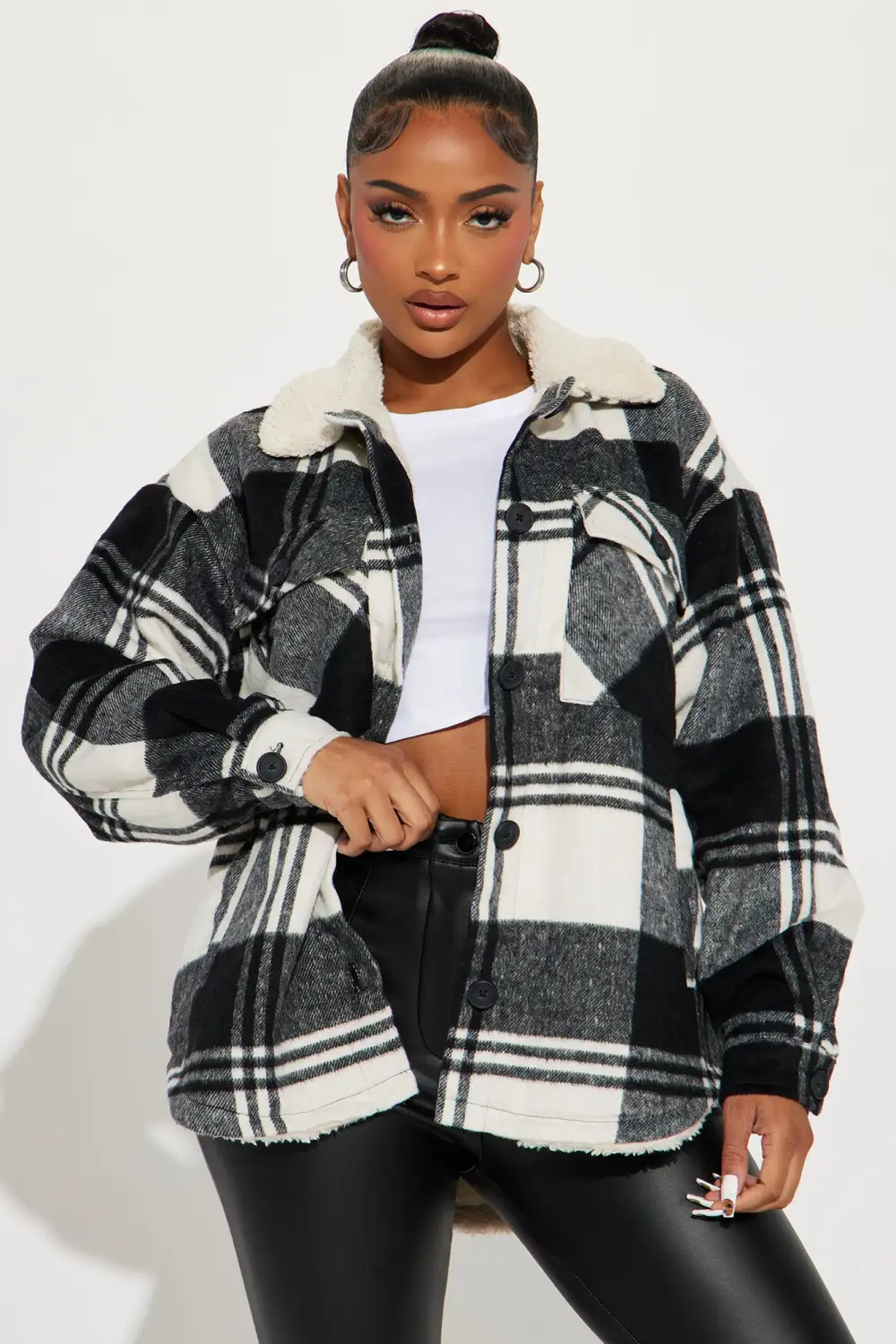 Down The Line Plaid Shacket - Black/combo