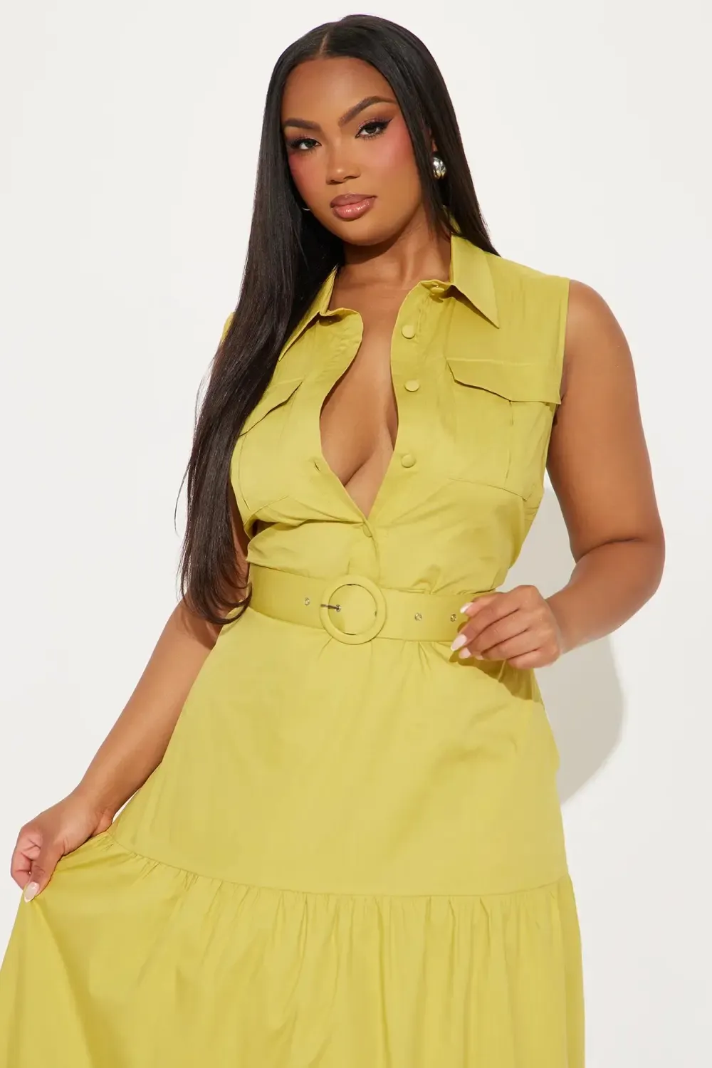 Michaela Poplin Maxi Dress - Chartreuse