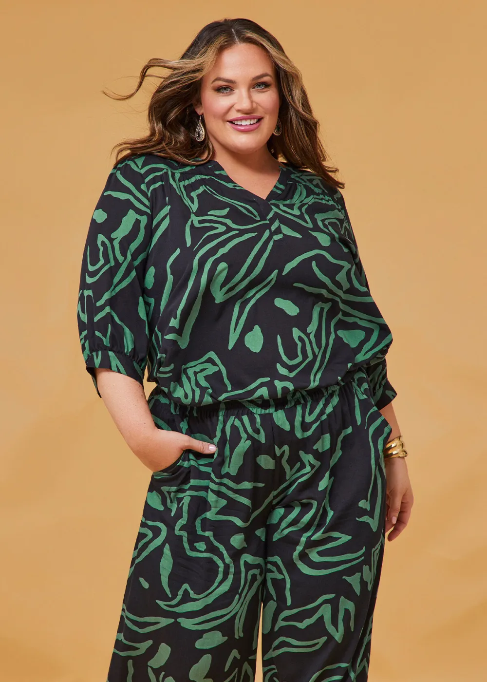 Natural Abstract Print Top