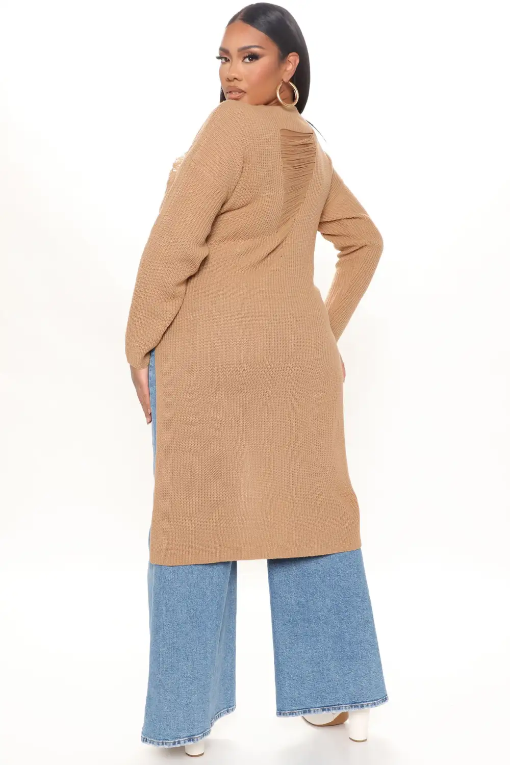 Kara Tie Front Sweater - Tan