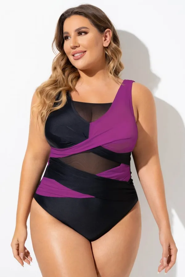 Black & White Sexy Cut Out Mesh One Piece Swimsuit