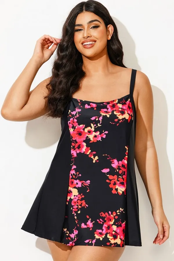 Floral Print Adjustable Wide Strap Swimdress