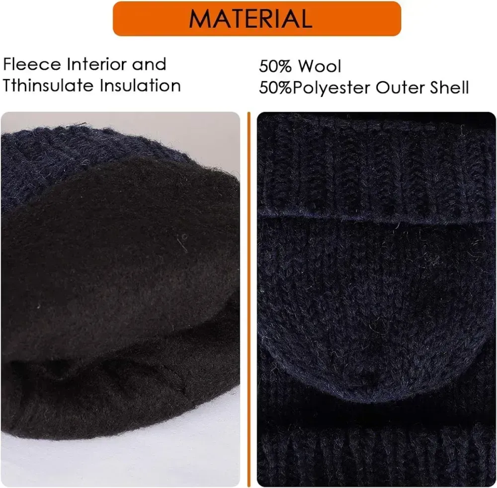Bodvera Thermal Insulation Fingerless Texting Wool Gloves for Women and Men Winter Warm Knitted Convertible Mittens Flap