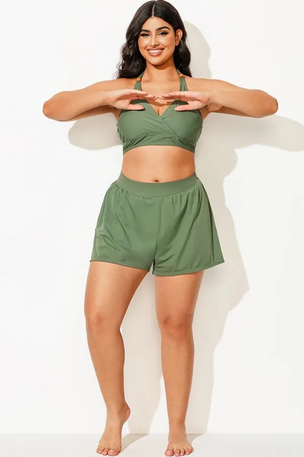Plus Size Green Women Swim Skirt Bottoms