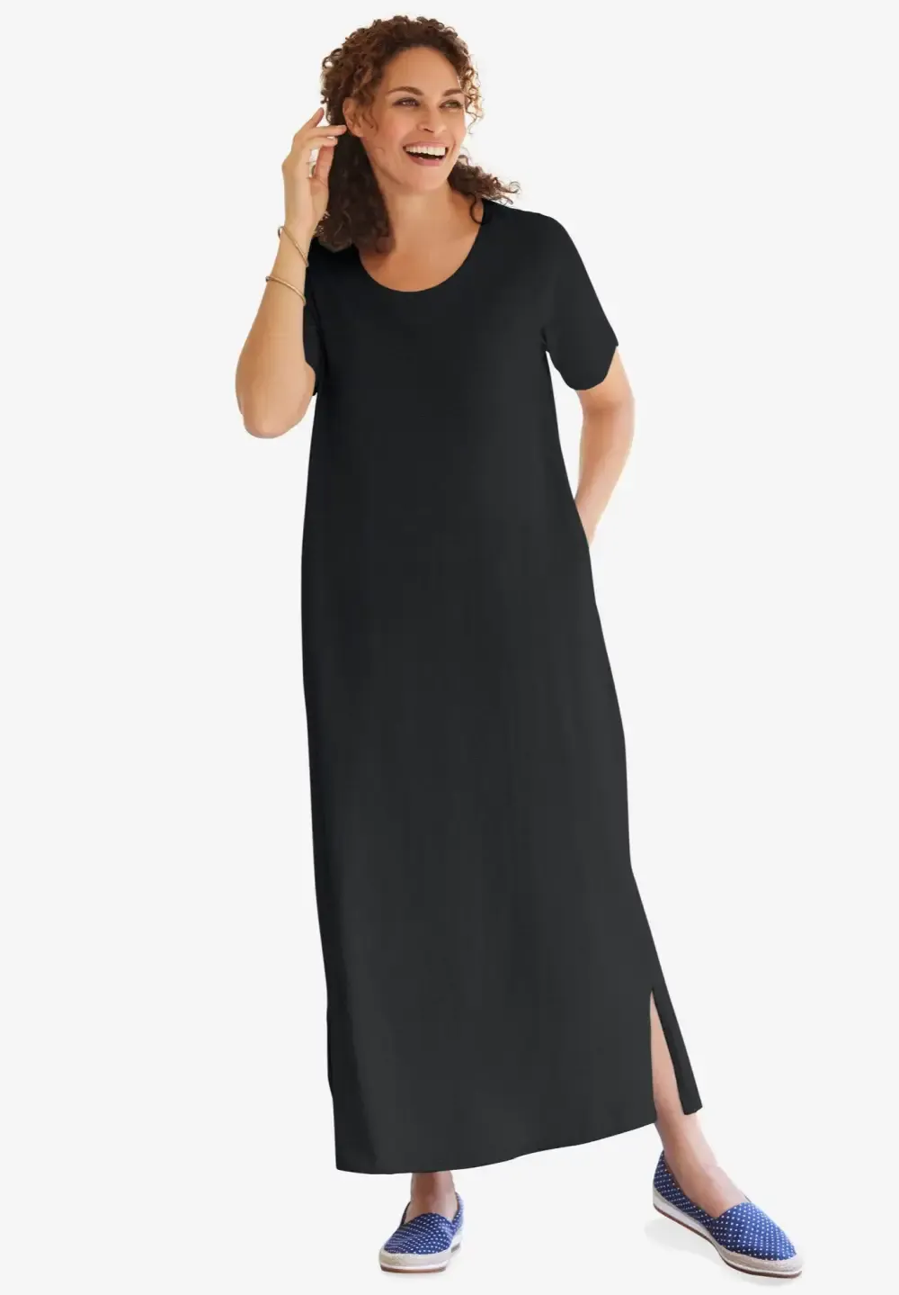 Perfect Short-Sleeve Scoopneck Maxi Tee Dress