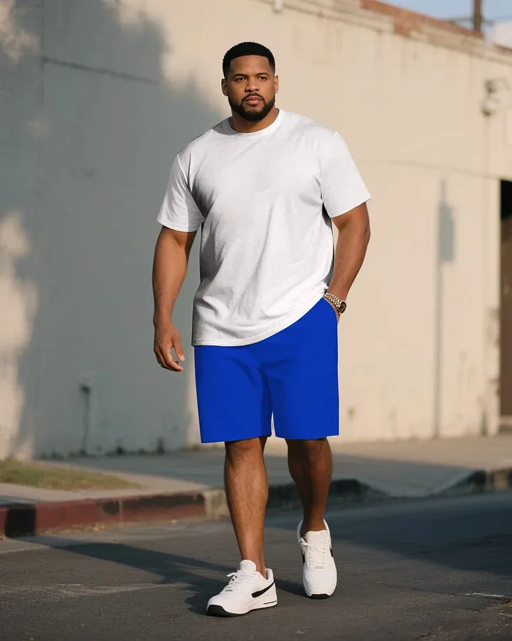 Big  Tall Men Grey  Red  Blue  Green Khaki  Pink Casual Sports Chest Large Logo Printed Crew Neck Short Sleeve T-Shirt Shorts Suit