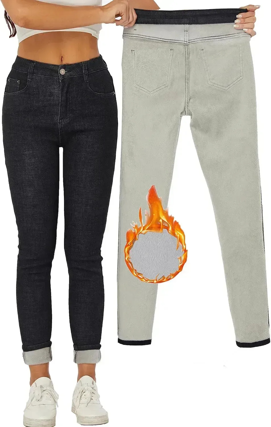Women's Winter Fleece Lined Sherpa Thermal Skinny Pants Casual Warm Trousers
