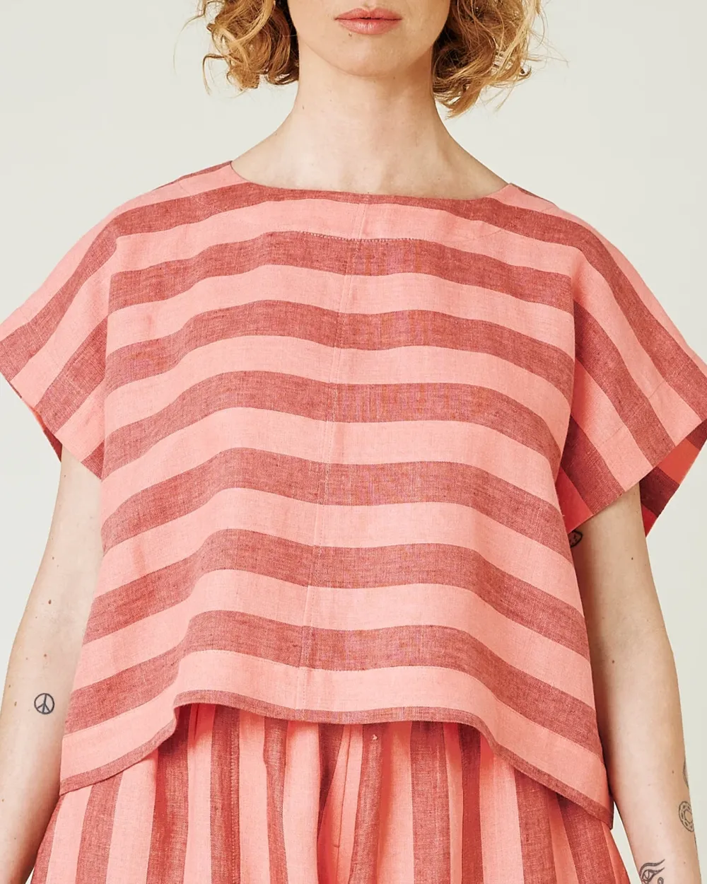 BLUSH STRIPE LINEN TOP