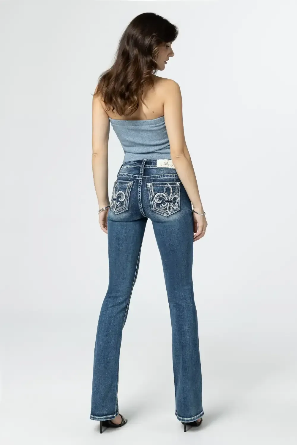 Silver Sequins Fleur-De-Lis Bootcut Jeans