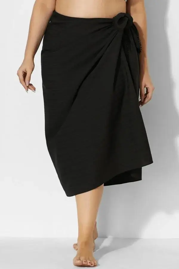 Sexy Side Tie Black Sarong Cover Up