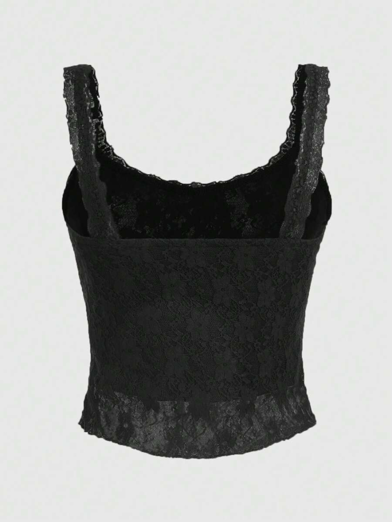 Fairycore Lace Up Contrast Lace Cami Top Corset Top