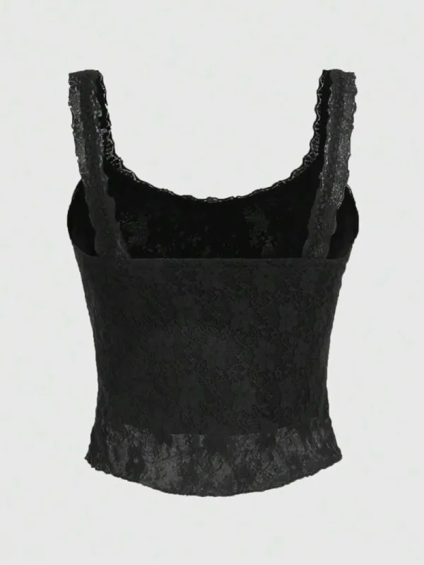 Fairycore Lace Up Contrast Lace Cami Top Corset Top