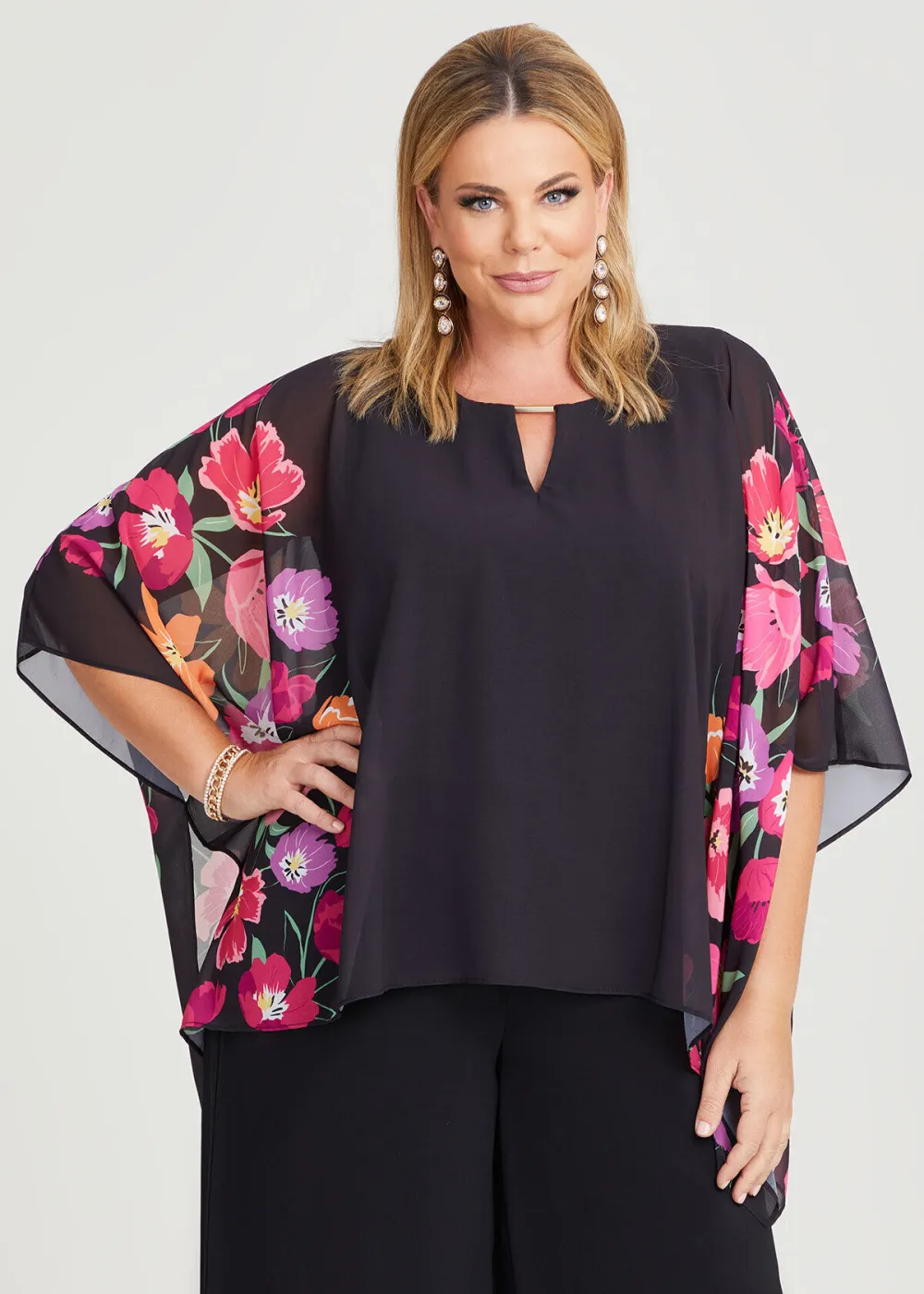Floral Border Chiffon Top