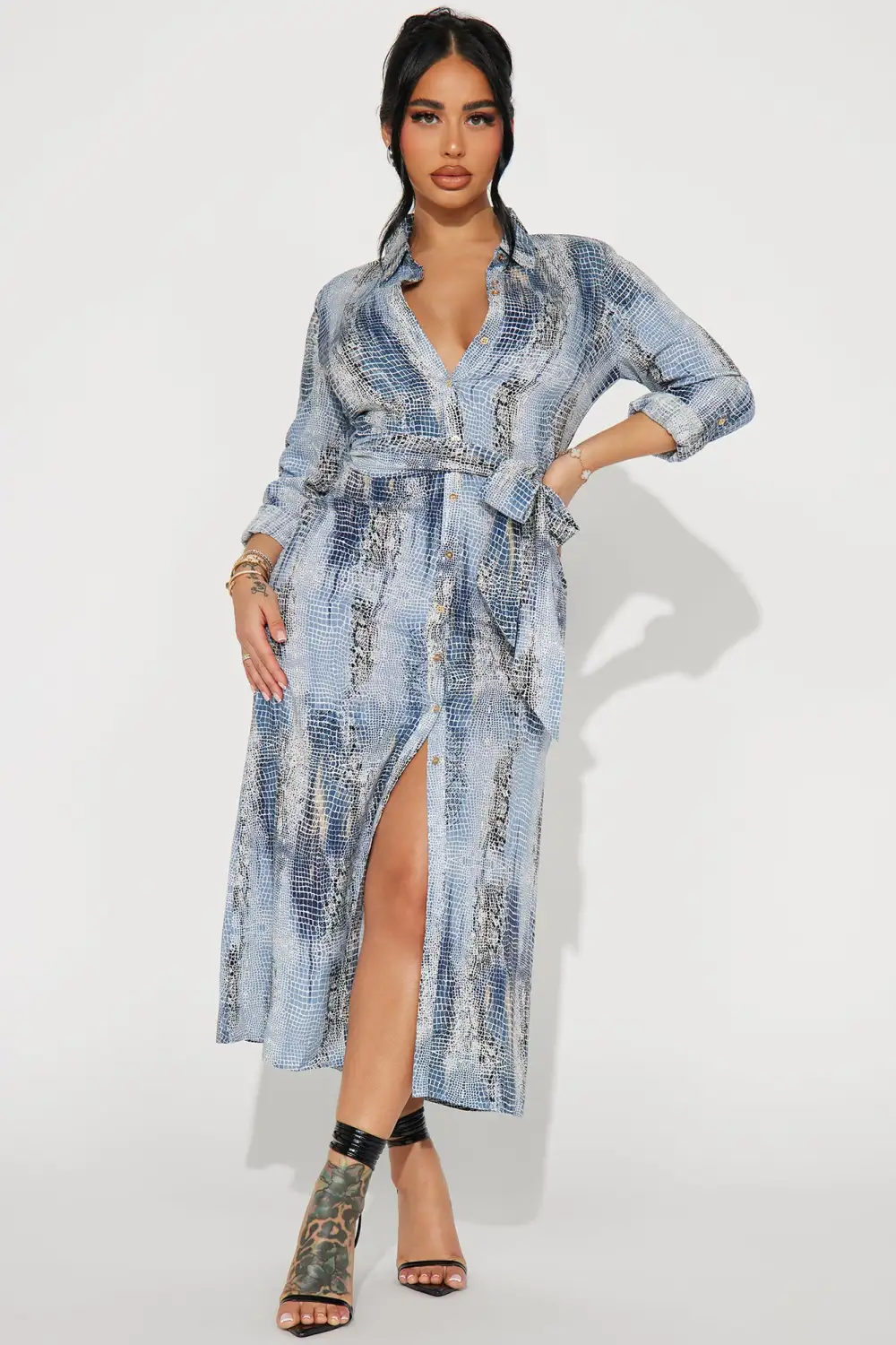 Jolene Midi Shirt Dress - Blue/combo