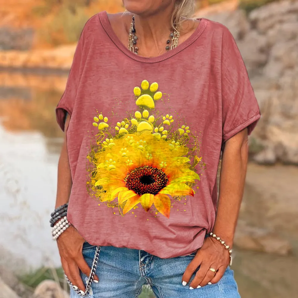 Dog Shirt Dog Paws Sunflower Women's T-shirt