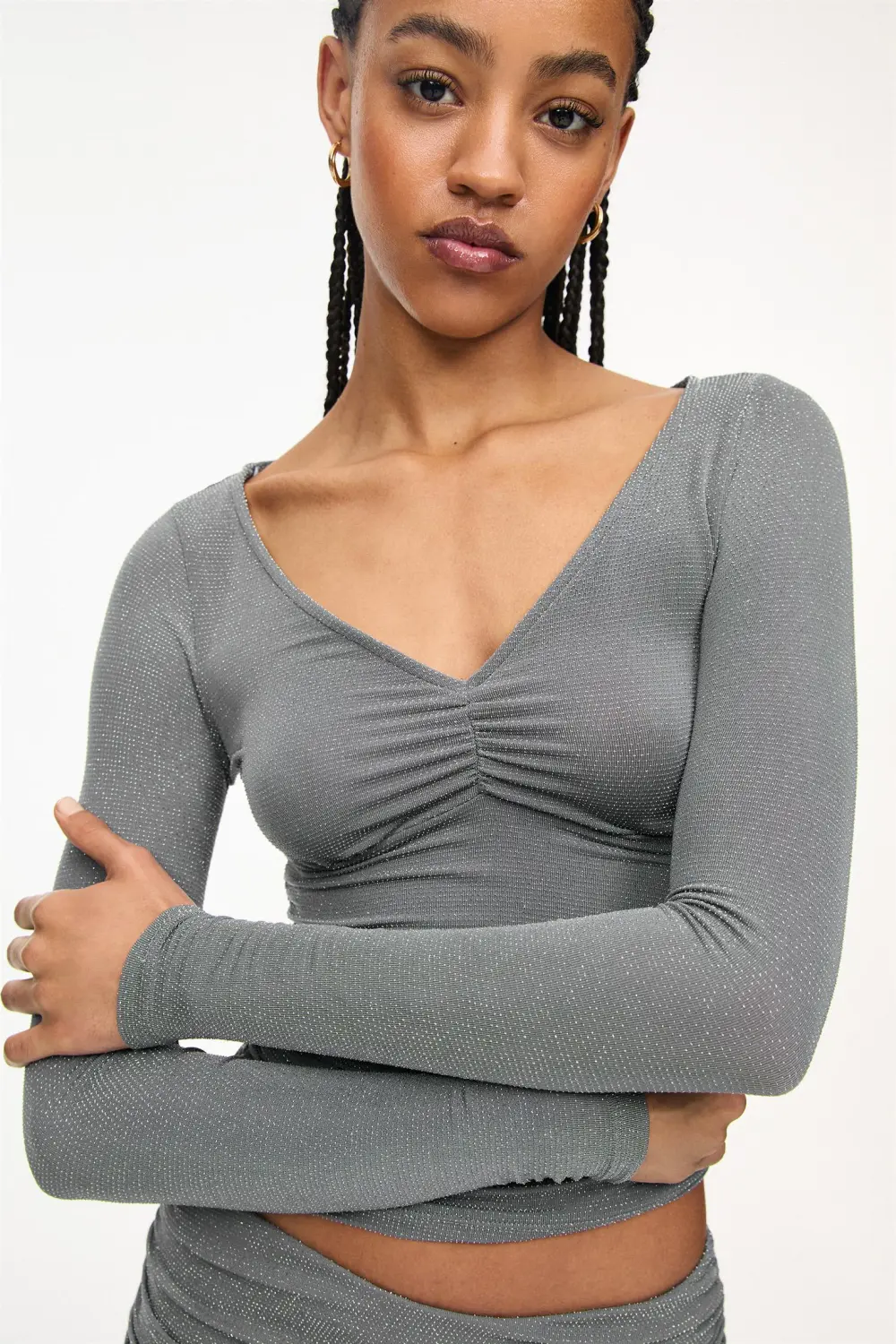 Shimmery top with gathering