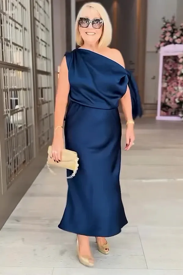 Women'S Elegant Satin One Shoulder Dress
