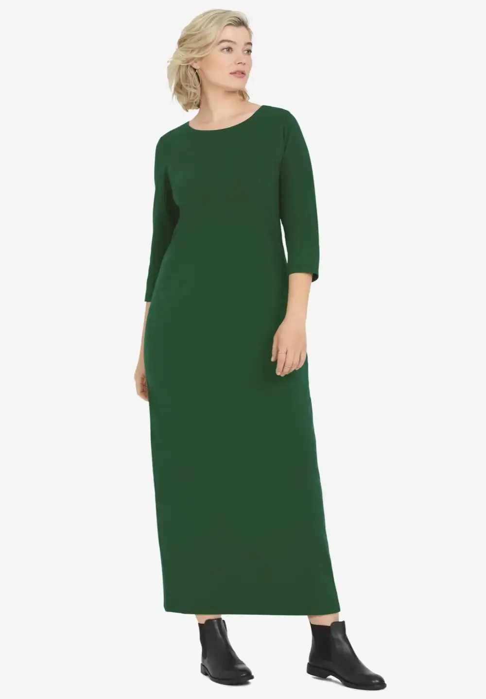 Three-Quarter Sleeve Knit Maxi Dress