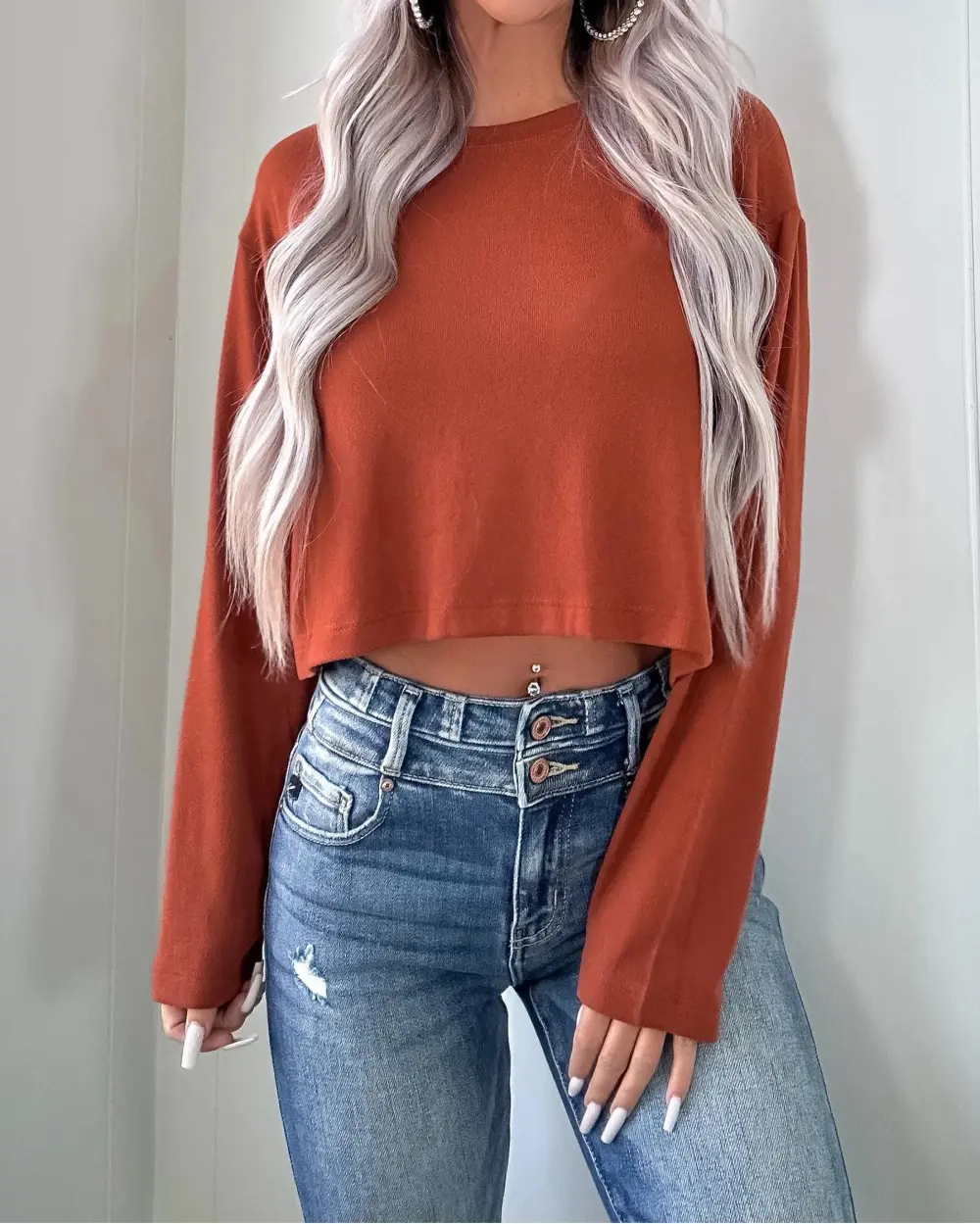 Long Sleeve Crop Top - Rust
