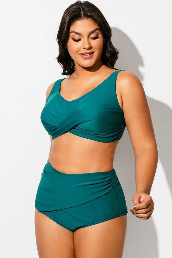 Plus Size Black Twist Front Bikini Top